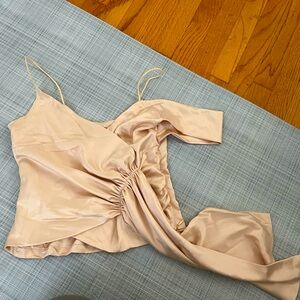 Lulus off the shoulder champagne crop XS side drape